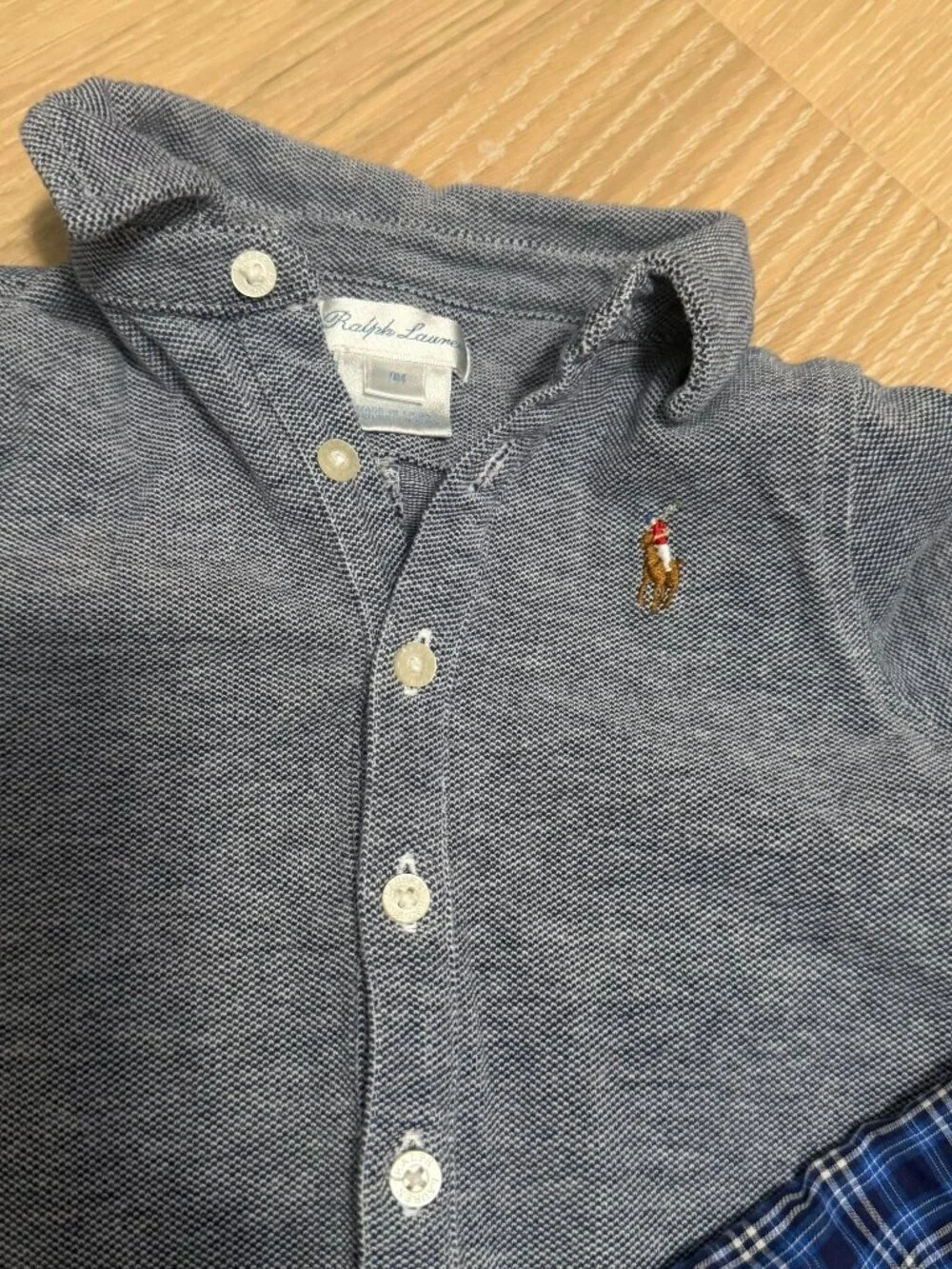 Lot of 3 Ralph Lauren Baby Boy Plaid Shirt Rompers Preppy Blue Red - 9M